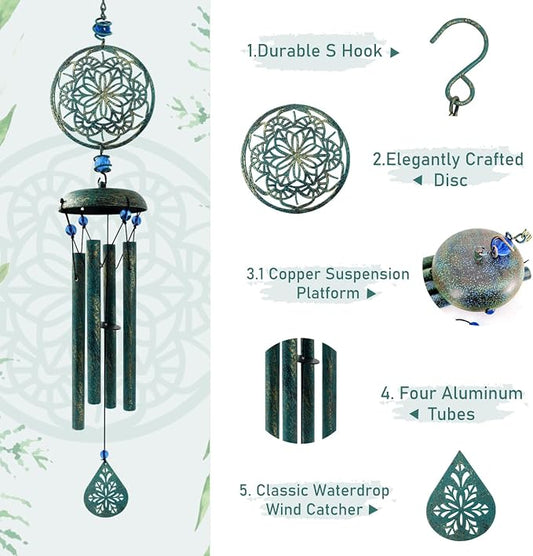 Wind Chimes for Outside Zen Atmosphere Wind Chime Windchime Outdoors for Outdoor Garden Patio Decor with Mandala Design Windchime Gifts for Mother Grandma Sisters(6 Petal)