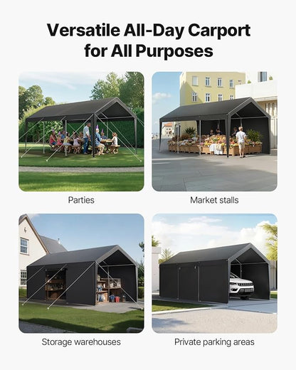 VEVOR 12x20 FT Heavy Duty Carport, Portable Car Canopy with Removable Sidewalls and Door, Outdoor Car Shelter, UV-Resistant, Water-Resistant, All-Season Car Shelter for Cars, Boats, and Equipment