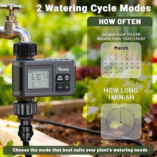 360° Adjustable Drip Irrigation System - 100 FT Automatic Garden Watering System with 32 Nozzles & Water Timer, Raised Bed Sprinkler System, Garden Mister for Yard, Lawn, Plants, 5/16" Tubing