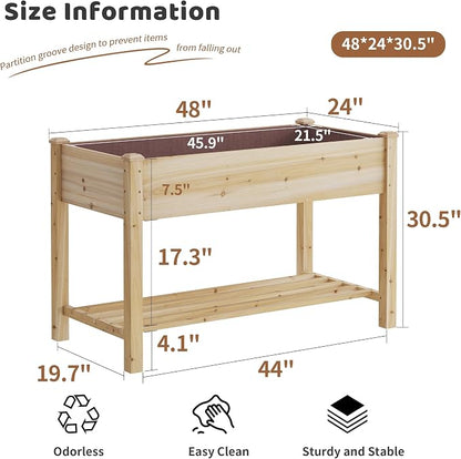 Raised Garden Bed with Legs Elevated Wooden Planter Box Stand Large Planter Stand Box for Fruits Vegetables Flowers with Divider with Bag - 48 * 24 * 30.5IN