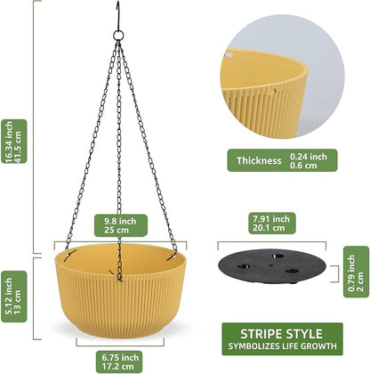 Dexceder 9.8 Inch Self Watering Hanging Planter (2 Pack, Yellow) | Thickened Hanging Basket Flower Plant Pot Indoor Outdoor