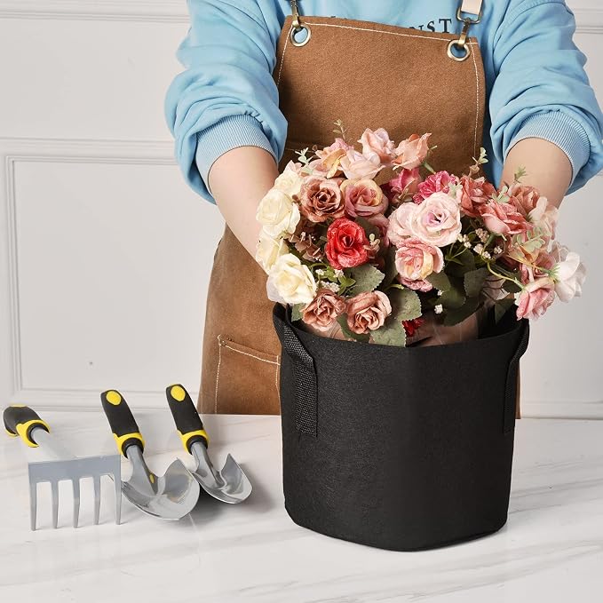 JNYONG 12-Pack 30 Gallon Thickened Non-Woven Grow Bags, Aeration Fabric Pots with Handles（Black）