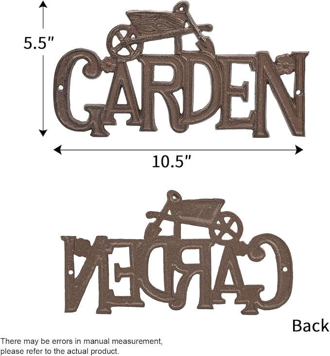 Sungmor Vintage Cast Iron GARDEN Plaque,Decorative Heavy Duty Wall-mounted Signs,Rustic Farmhouse Outdoor Wall or Fence Decor for Garden