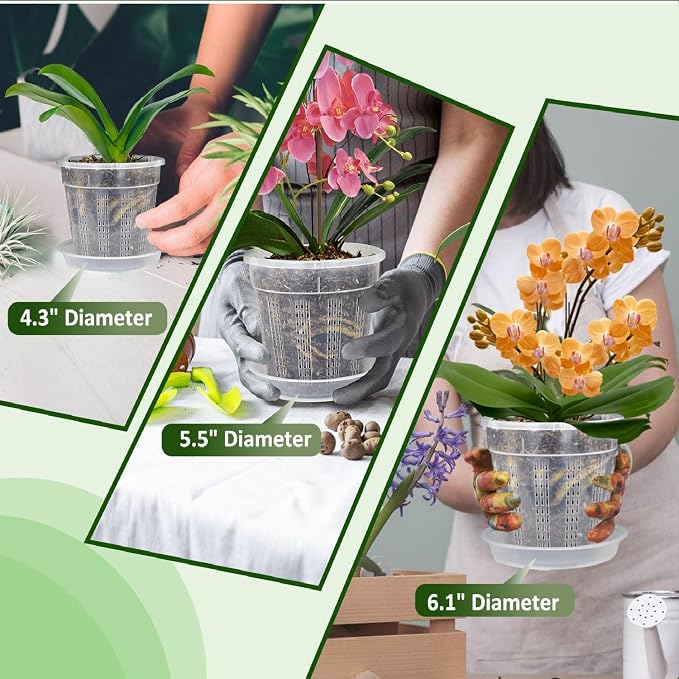 Orchid Pot, 6 Packs of 4.3" Orchid Pots with Holes, Orchid Pots for Repotting, Plastic Orchid Planter for Indoor Outdoor Plants (6 Packs, 4.3")