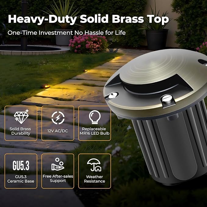 Gardencoin Brass Well Lights Outdoor 12V LED Low Voltage Landscape In Ground Light Waterproof Up Lighting Fixture, Bronze Accent Lighting Fixture Without MR16 Bulb, 4 Pack