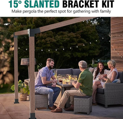 Pergola Brackets, 2 Pack Woodworks Pergola Kit 15° 3-Way Right Angle Corner Bracket with Post Base for 4x4'' (Actual: 3.5x3.5'') Wood Beams Elevated Wood Stand Kit 6 Pc