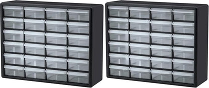 Akro-Mils 24-Drawer Plastic Storage Cabinet | 20" W x 6" D x 16" H | Black | Model 10124 | Garage Organization