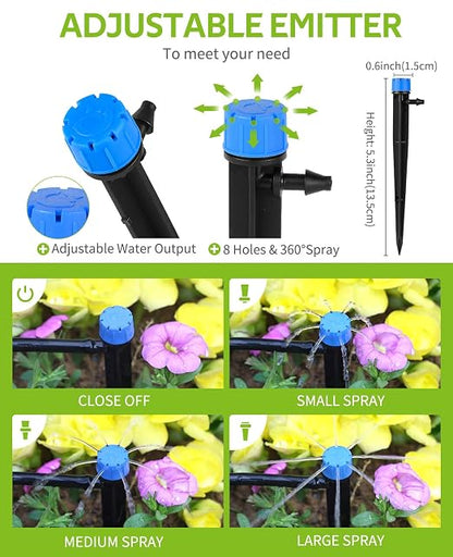 HIRALIY 100ft Drip Irrigation Kit Plant Watering System 8x5mm Blank Distribution Tubing DIY Automatic Irrigation Equipment Set for Garden Greenhouse Flower Bed Patio Lawn