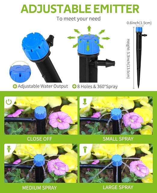 HIRALIY 100ft Drip Irrigation Kit Plant Watering System 8x5mm Blank Distribution Tubing DIY Automatic Irrigation Equipment Set for Garden Greenhouse Flower Bed Patio Lawn