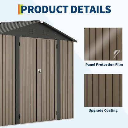 Garvee 10x12FT Metal Shed: Lockable, Windowed Steel Yard Storage, Brown. | Rust-resistant galvanized steel – withstands harsh weather for years.