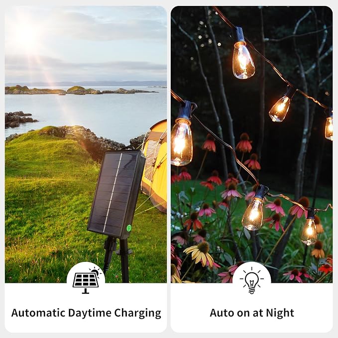 100FT Solar String Lights Outdoor Waterproof, 32 Shatterproof with Edison Bulbs,Solar Powered Outdoor Lights with Remote, LED String SolarLights for Garden, Backyard, Parties