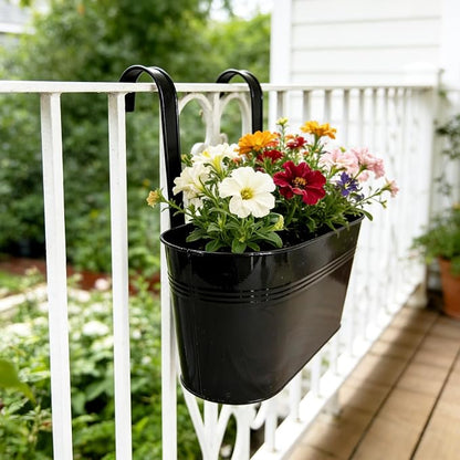 Set of 12 Balcony Hanging Planters, 4 Pcs 17" Metal Railing Flower Pots & 4 Pcs 12" Deck Planter & 4 Pcs 4" Fence Pot for Outdoor Patio Garden Décor, Black