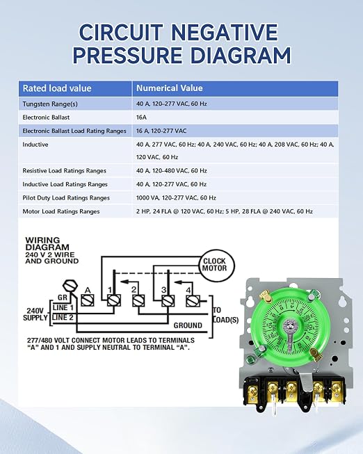 T104M Mechanical Pool Timer Switch Mechanism Only 208–277 V, 40 A, DPST | Suitable for pool pumps, cleaning pumps, HVAC fans, and water heaters. 12 on/off cycles daily; 5 years support.