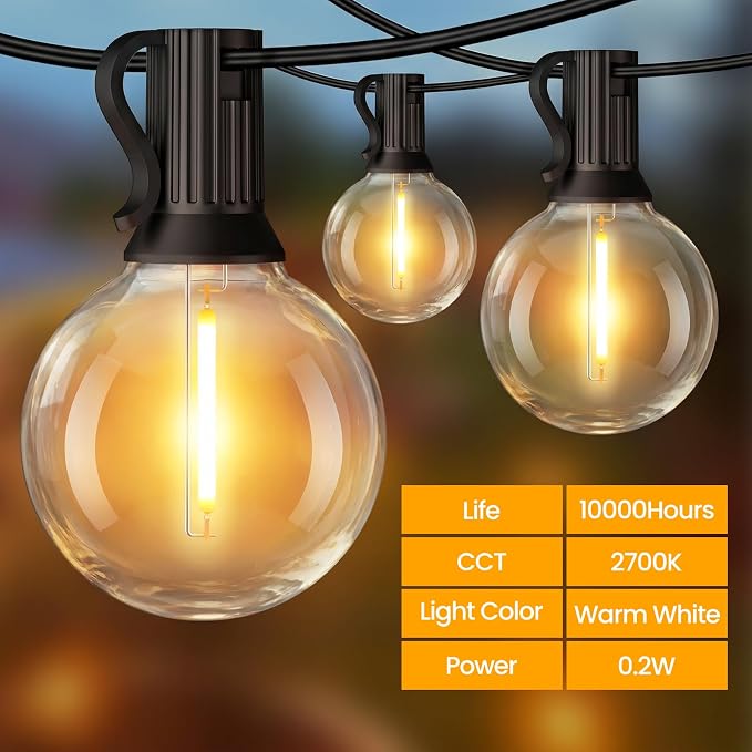 Mlambert 100FT(25FTx4) Solar Powered String Lights Outdoor, Waterproof Patio Light String with 40+3 Shatterproof LED G40 Bulbs for Backyard Garden-Black