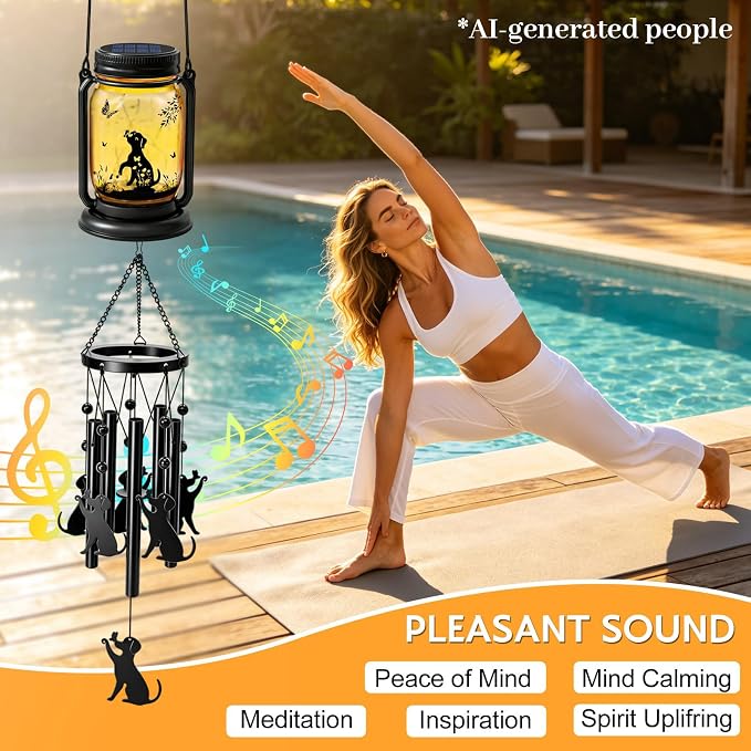 2 Pack Solar Dog Wind Chimes for Outside, Birthday Mother' s Day Gifts for Mom Women Grandma,Solar Dog Wind Chime Light Hanging Wind Chimes Outdoor,IP65 Waterproof, Yard Garden Terrace