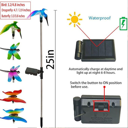 6 Pack Solar Garden Stake Lights Outdoor, Yard Figurine Stake Light, Flower Hummingbird Dragonfly Butterfly for Patio Yard Pathway Decoration (Garden)