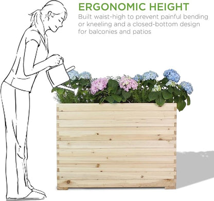 Wood Raised Garden Bed, Rectangular Planter Box Outdoor Large Tall Trough 39"x28"x15" Flower Planters Boxes with Bottom for Plants Herb Patio Porch Balcony Privacy Screen