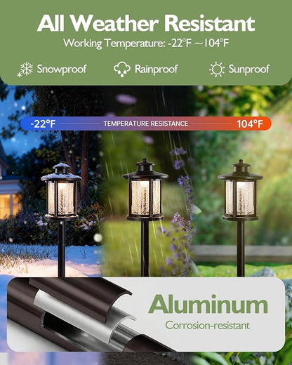 LITFIT Low Voltage Landscape Lighting, 12V 3.4W 155LM 3000K Outdoor Path Lights with Connectors, Crackled Shade, ORB Finish, Waterproof Aluminum LED Walkway Light Wired for Garden Yard, 12 Pack