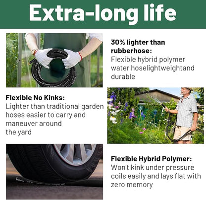 Beitopamz Short Garden Hose 10 ft x 5/8 in Male to Female Heavy Duty Small Water Hose Extender Connector, Lightweight Rubber Hybrid Leader Hose, Leak-Free Connections, 3/4'' Brass Fittings, Black