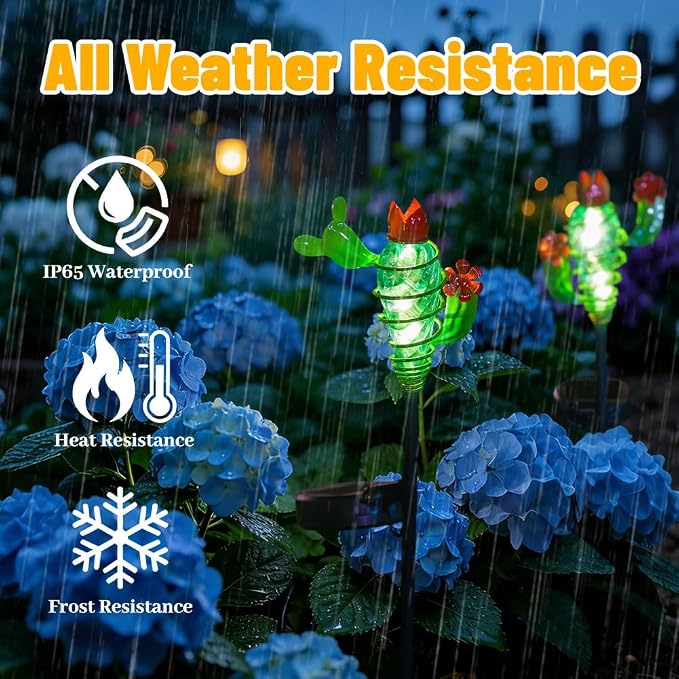 Viveta 2Pack Garden Solar Lights - Cactus Solar Figurine Lights Stake | Waterproof Outdoor Decor for Pathway, Patio，Lawn