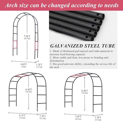 Thickened Tube Garden Arch Trellis - 4.6ft Wide x 7.9ft High or 7.6ft Wide x 6.4ft High - Garden Trellis for Climbing Plants - Stable Garden Arbor, Birthday Party Wedding Arch Decoration