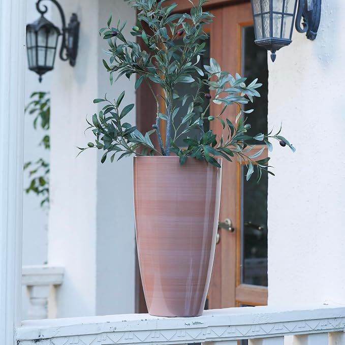 Front Porch Decor Lightweight Large Planter for Indoor Outdoor Terracotta-Look Finish Tall Flower Pot for Porches Terraces Patio Backyard Planter Boxes Sun-Resistant Garden Decor Planters Drainage
