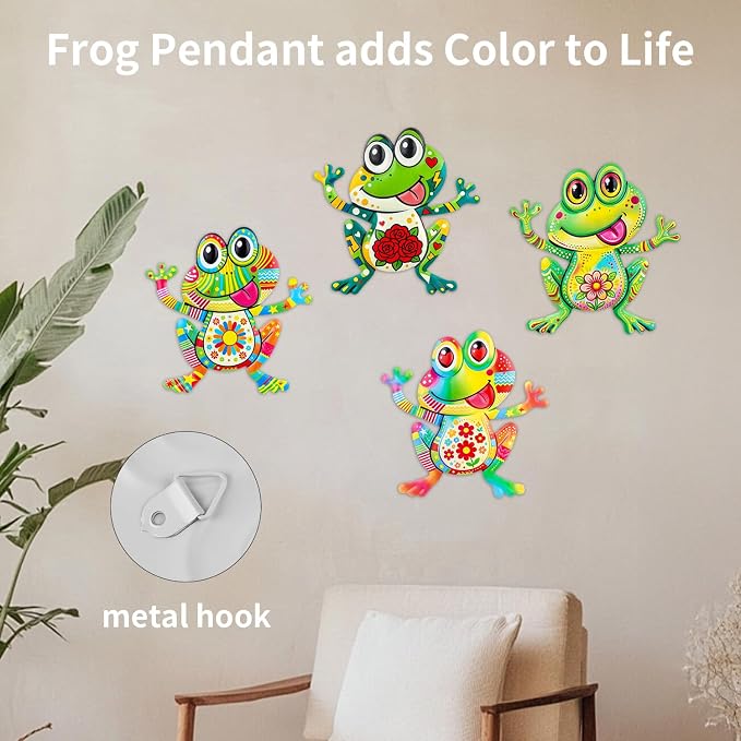 Junware Metal Frog Wall Decor, 4Pcs Frog Iron Wall Art Sculptures Art Frogs Wall Hanging Sculpture Decoration. Outdoor Fence Art for Home Garden, Fence, Patio, Yard, Bedroom Outside Gifts for Adults