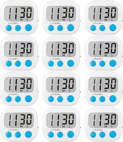 12 Pack Digital Kitchen Timers for Cooking Magnetic Timer for Cooking Loud Alarm White