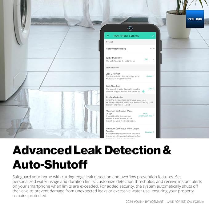 NSF Certified YoLink FlowSmart All-in-One Smart Water Meter & Auto Shutoff for 1.5" Pipes, LoRa Long-Range, Real-Time Leak Detection, 10-Year Battery, 80+ Device Ecosystem, Hub Included – YS5018