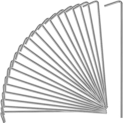 Oligei 23 Pack Tent Stakes, Heavy Duty Metal Tent Pegs, Hooked, Silver, Perfect for Camping, Gardening & Outdoor Decorations
