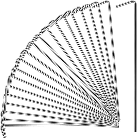 Oligei 23 Pack Tent Stakes, Heavy Duty Metal Tent Pegs, Hooked, Silver, Perfect for Camping, Gardening & Outdoor Decorations