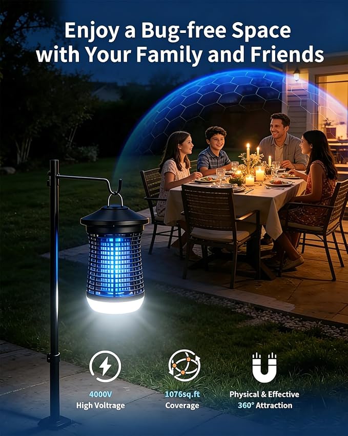 Electric Bug Zapper Indoor/Outdoor, Mosquito & Insect Zapper with LED | Electric Insect Control Device with LED Light. IPX4 Waterproof. 360° Attraction for Home, Kitchen, Patio.