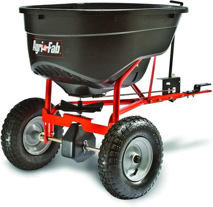 Agri-Fab Pull Behind Broadcast Spreader for Seed, Fertilizer, Salt and Ice Melt, 130 lb Hopper Capacity with Universal Hitch and 12 Ft Spread Width