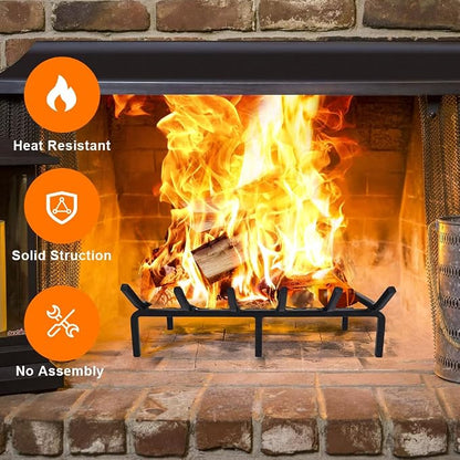 20 Inch Fireplace Grate with Ember Retainer,Cast Iron Fireplace Log Grate,Fireplace Log Holder,Heavy Duty Solid Steel Fireplace Wood Holder,Wood Stove Wrought Rack for Indoor Hearth Outdoor Fireplace
