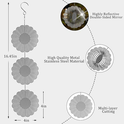 Stainless Steel Bird Deterrents for Outside Patio, Reflective Bird Scare Devices 3D Wind Spinners Outdoor Decor, Woodpecker Deterrent Bird Reflectors to Keep Pigeon Crow Away House Yard Window Porch