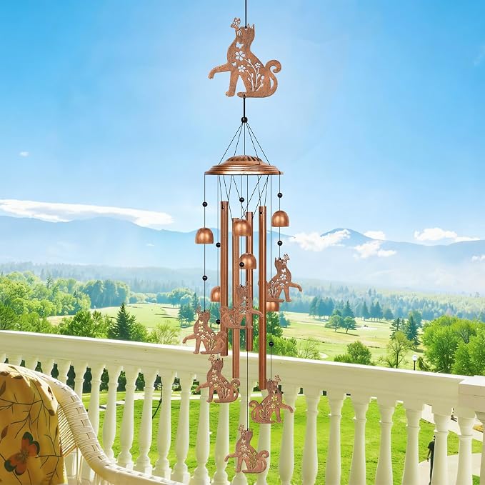YHmall Wind Chimes for Outside, 35" Cat Gifts for Women Mom Wife Metal Memorial Windchimes Outdoors Patio Porch Yard Lawn Garden Decor