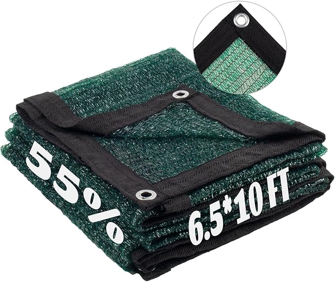LOVE STORY 6.5x10FT 55% Dark Green Shade Cloth Sun Shade Net with Grommets Sunblock Net Mesh Tarp for Garden,Plants Cover,Greenhouse and Patio