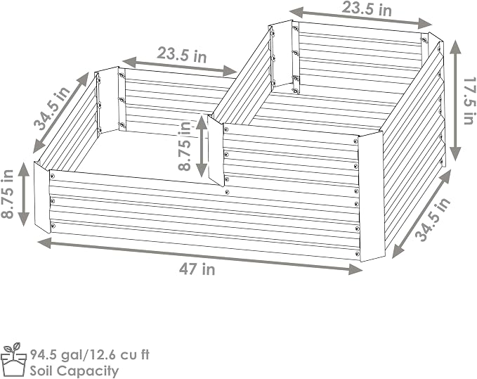 Sunnydaze 2-Tier Galvanized Steel Raised Garden Bed - for Flowers, Plants, and Vegetables - 94.5-Gal Soil Capacity - Silver
