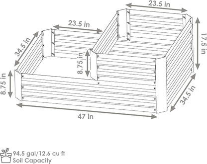 Sunnydaze 2-Tier Galvanized Steel Raised Garden Bed - for Flowers, Plants, and Vegetables - 94.5-Gal Soil Capacity - Silver