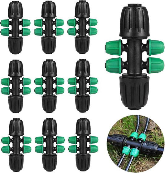 12 Pcs Lock Barbed Tee 1/2 inch Tubing to 1/4 Inch Tubing Irrigation Fittings for (1/2'' ID x 0.60''-0.63'' OD) ANTI-LEAK Locked Barbed Connectors(12Pcs Lock Barbed Tee Six Way)