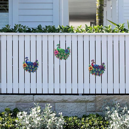 dreamskip 3 Piece Metal Peacock Wall Decor, Iron Tropical Peacocks Wall Art, Outdoor Metal Birds Garden Wall Decors Sculptures for Patio Fence Living Room Housewarming Gifts