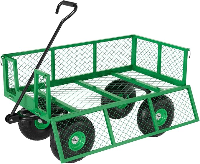 GarveeLife Heavy Duty Steel Garden Cart 500 LBS Capacity 3 in 1 Pullable Garden Wagon with 10 in Wheels for Gardening Soil, Tools, and Plant Transport