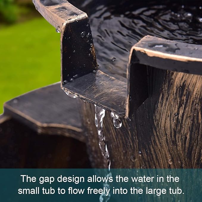 Squareful 2-Tier Outdoor Water Fountain, Rustic Patio Decor w/Hand Pump, Pump Barrel Fountain for Garden, Backyard, Patio