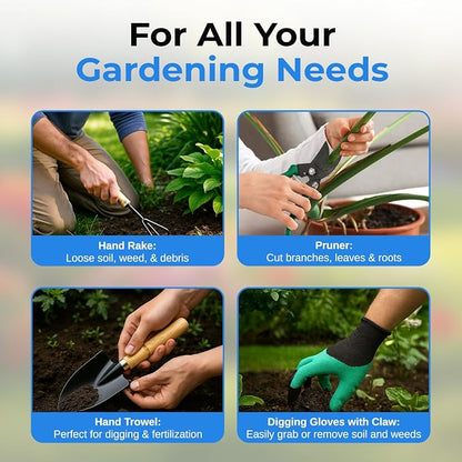Scuddles All-in-One Garden Tool Kit with Tote Bag and Claw Garden Gloves | Stainless steel hand tools, claw gloves and reinforced tote for planting, pruning, digging and garden maintenance