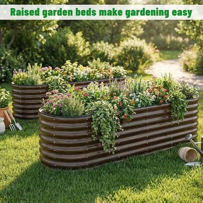 SnugNiture 2-Pack Galvanized Steel Raised Garden Bed Kit - 8x2x2 ft Metal Planter Boxes for Vegetables, Flowers, Herbs | Easy Assembly, Open Bottom Design, Brown