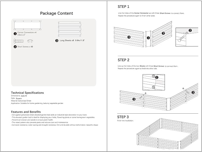 2x2x1FT Green Metal Raised Garden Bed Kit, Galvanized Outdoor Planter Box for Vegetables, Flowers, Herbs, Succulents and More