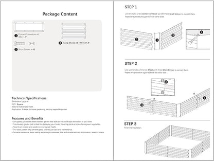 2x2x1FT Green Metal Raised Garden Bed Kit, Galvanized Outdoor Planter Box for Vegetables, Flowers, Herbs, Succulents and More