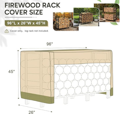 COWVIE Waterproof Firewood Rack Cover 8 FT | Zipper and Air Vent, 600D Heavy-Duty, For Wood Rack, For Outdoor Firewood Storage Rack