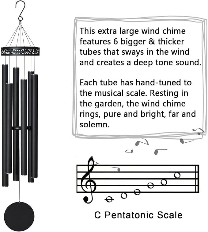 Suntimber 48" Large Wind Chimes for Outside Deep Tone, 6 Heavy Tubed Tubes | Memorial Sympathy Gifts for loss of loved one, Low Tone WindChimes Outdoor Clearance for Garden Yard Patio & Lawn