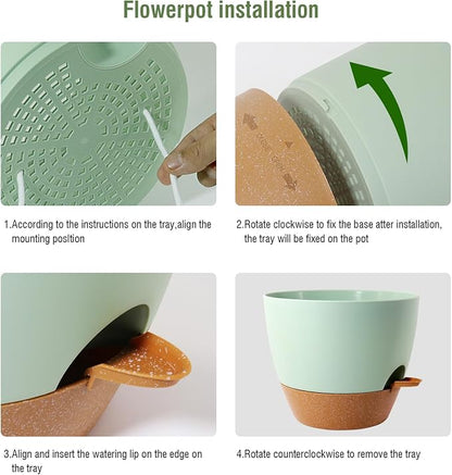 WSMKSZ 10 inch Self Watering Pots, 2 Pack Plastic Planters with Mesh Drainage Holes for Garden Plants and Flower, Plants Pots with Deep Reservoir for Indoor Outdoor Plants, Green with Brown